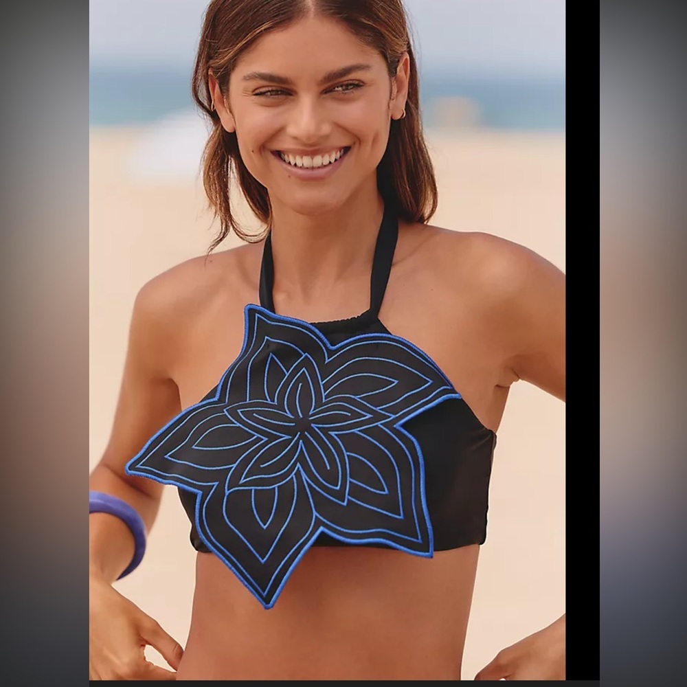 Anthropologie Celandine Daphne Flower Halter Bikini Top